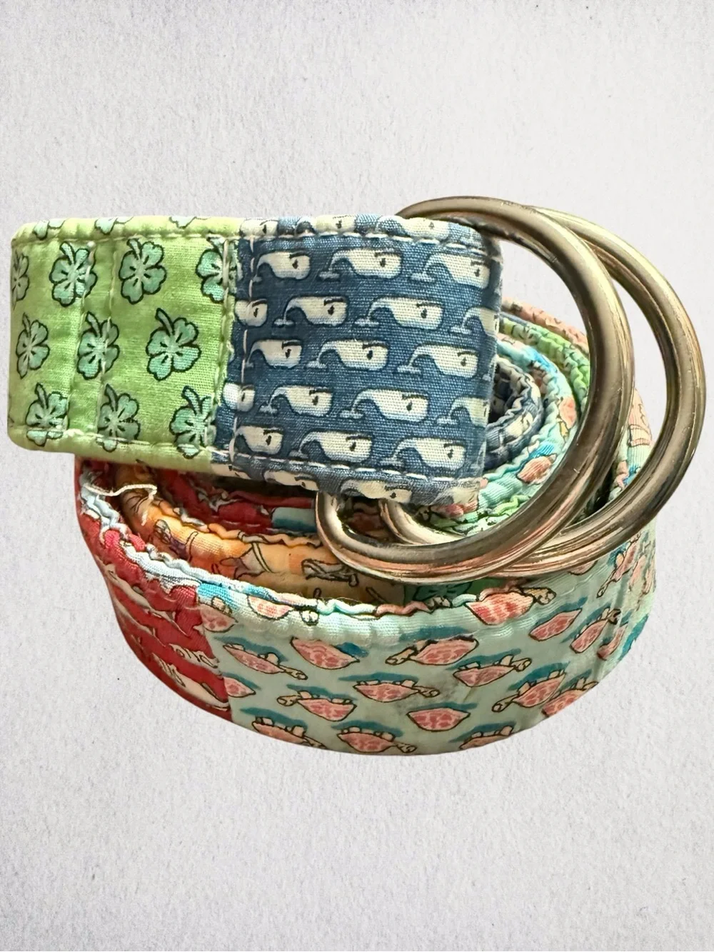 Vineyard Vines Cotton Multi Patterned D-Ring Belt Size M